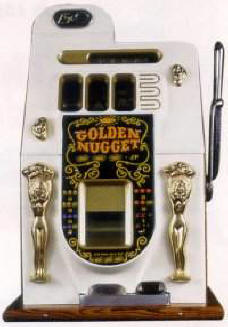 Golden Nugget White Antique Reproduction Slot Machine By Mills Bell-O-Matic From BMI Gaming : 1-800-PINBALL