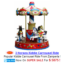  3 Horse Carousel Coin Operated Kiddie Ride Machine