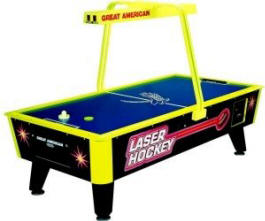 Laser Hockey Coin Operated Air Hockey Table With Electronic Overhead Scoring And Light Bar By Great American Recreation Equipment
