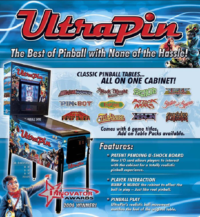 UltraPin Digital Video Pinball Machine From Global VR and Ultracade