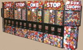 Fun Shoppe Long Wall Kiosk Bulk Vending Center From OK Manufacturing