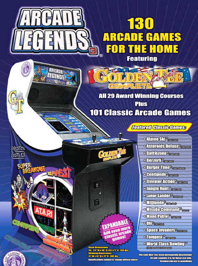 Arcade Legends 3 Video Arcade Game Machine Flyer From Chicago Gaming Company