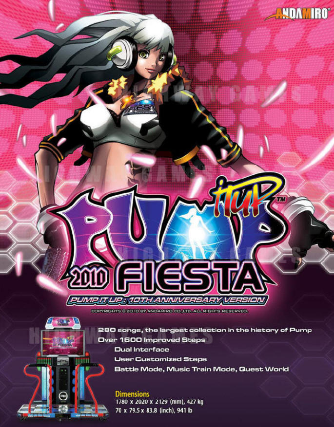 Pump It Up ! Fiesta 2010 Dance Arcade Machine Brochure - Front |  From Andamiro